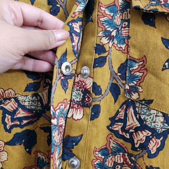 ZARA Shacket XS Mustard Gold Floral Embroidered Snap Button‎ Shirt Jacket Top - Picture 5 of 12